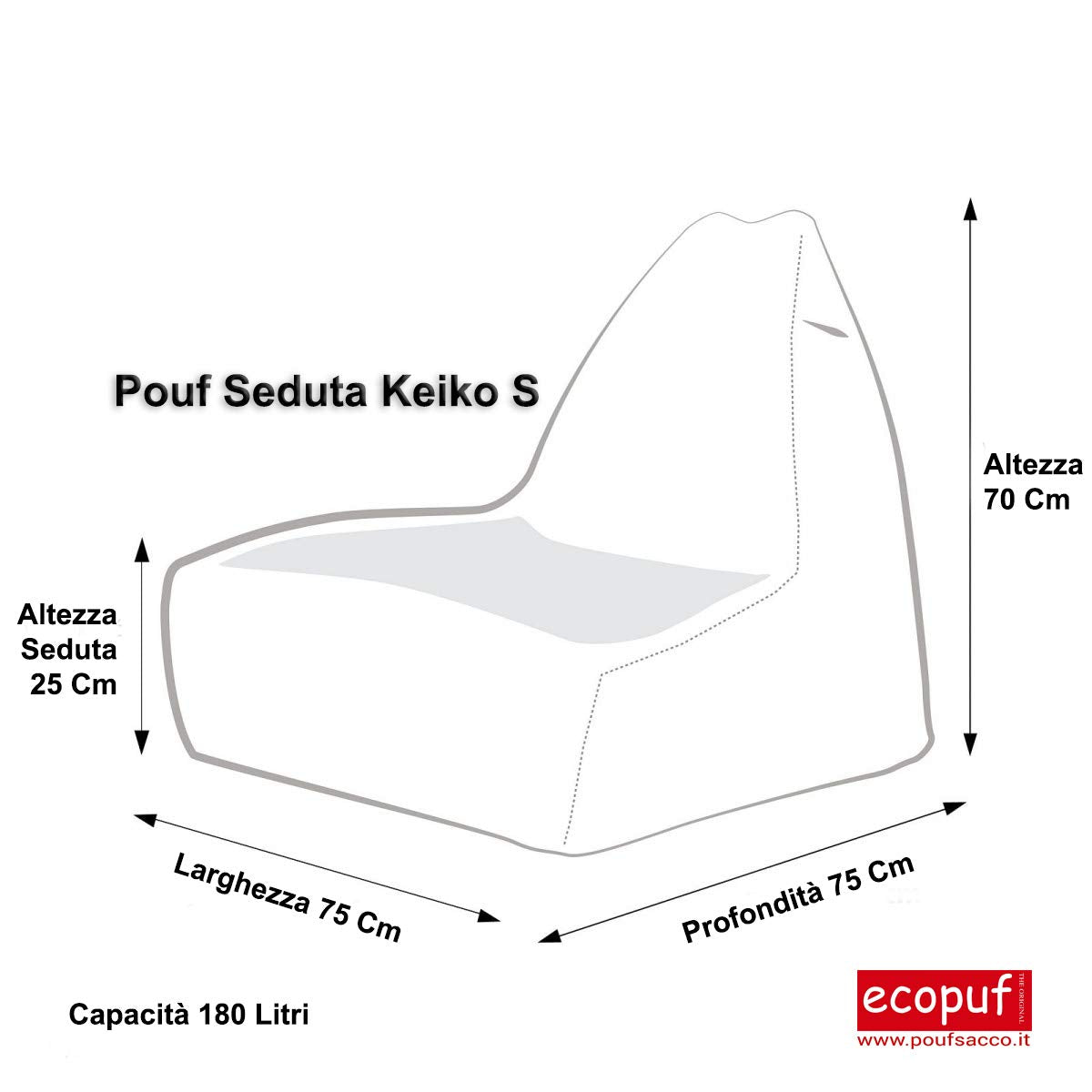 Ecopuf - Sessel Wohnzimmer - Patchwork Sacksessel Kunstleder Keiko Größe S/M - Entspannungssessel zum Sitzen - Sack Pouf mit Griff - Wohnungseinrichtung - Grau E15