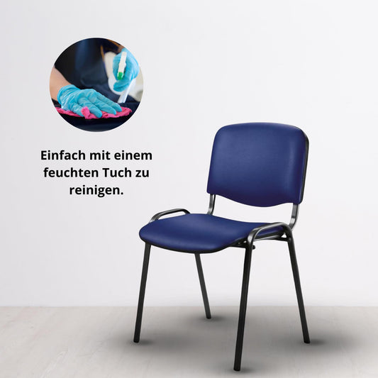 topsit 4er Set Wartezimmerstuhl, stapelbarer Besucherstuhl mit Polsterung und Kunstlederbezug, Metallgestell Bürostuhl, Konferenzstuhl für Home Office, Rezeption Pausen Raum (Blau)