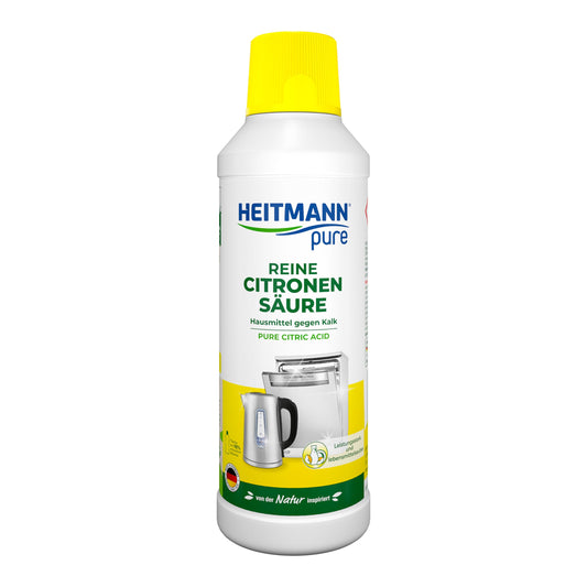 HEITMANN pure Reine Citronensäure | Flüssiger Bio-Entkalker für Küche & Bad | Effektiv gegen Kalkablagerungen | 100% natürliche Inhaltsstoffe | Lebensmittelsauber | 500 ml