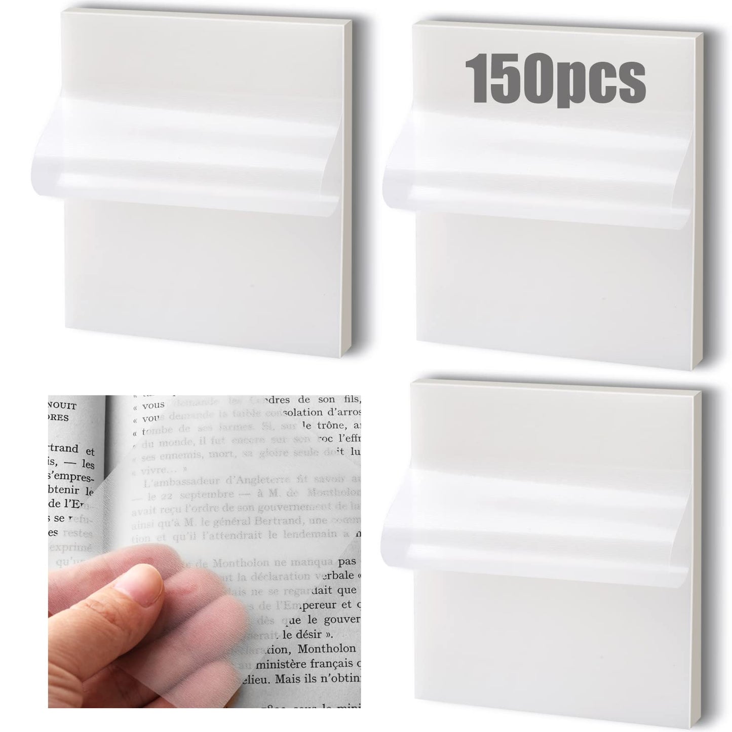 150 Blätter Transparente Haftnotizen, Wasserdichte Selbstklebendes Sticky Notes, Wiederbeschreibbare Notizzettel für Schule/Büro/Hause