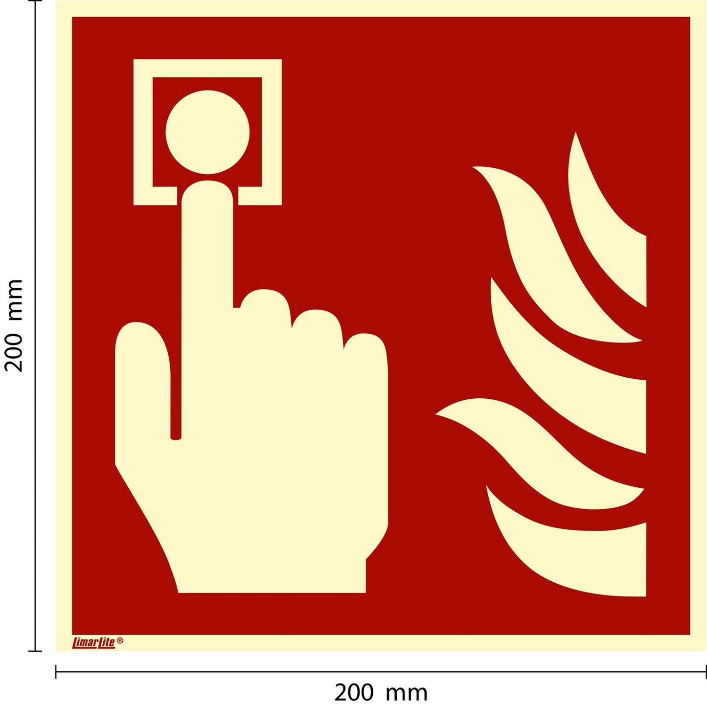 Brandmelder Fahnenschild, Hart-PVC langnachleuchtend, 200 x 200 mm gemäß ASR A1.3 / ISO 7010 F005, Brandschutzzeichen Schild, 20 x 20 cm