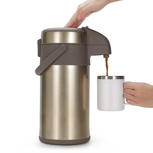 Olerd Pumpkannen Thermoskannen Kaffeespender 4,0 Liter, Edelstahl Doppelwandige Pump Vakuum Isolierkanne mit Pumpmechanismus, Kaffeekaraffe, Kanne für 24 Tassen (Gold)