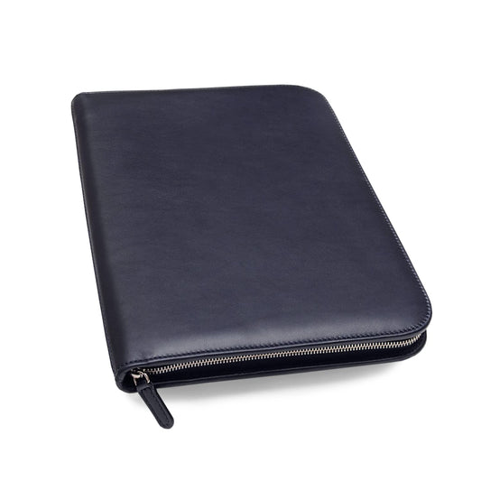 Konferenzmappe A4 aus 100% vollnarbiges Leder mit Reißverschluss - handgefertigt in Italien von erfahrenen Handwerkern - Navy