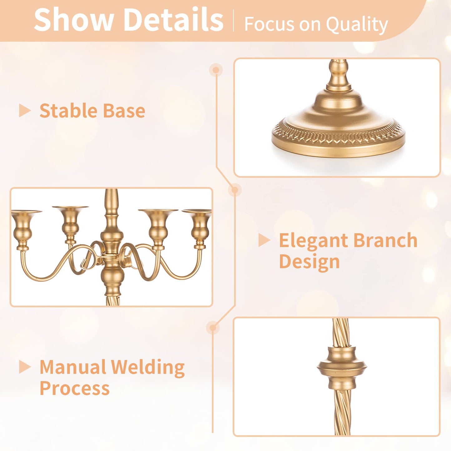 Nuptio Kandelaber Kerzenständer 5 Armig: 88cm Satz von 2 Kerzen Ständer Halter hoch, Gold Metall Kandelaber Kerzenhalter Retro für Home Hochzeit Weihnachten Halloween Geburtstag Jahrestag