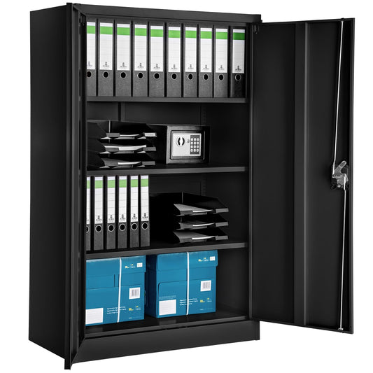 tectake Aktenschrank 800598 aus pulverbeschichtetem Stahl in Schwarz, 140 x 90 x 40 cm