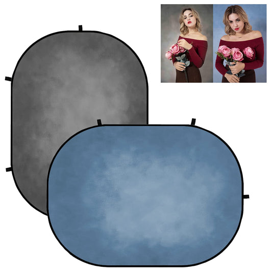 Kate Falthintergrund Faltbarer Hintergrund Tragbare Hintergründe Pop up Hintergründe Foto Hintergrund 1,5x2m,Blau/Grau