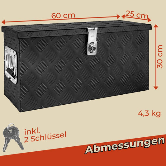 trucky Deichselbox Schwarz Werkzeugkasten Truckbox Alu Box Anhänger Kiste mit Deckel Abschließbar Alubox Transportbox Werkzeugbox Aluminium Aufbewahrungsbox