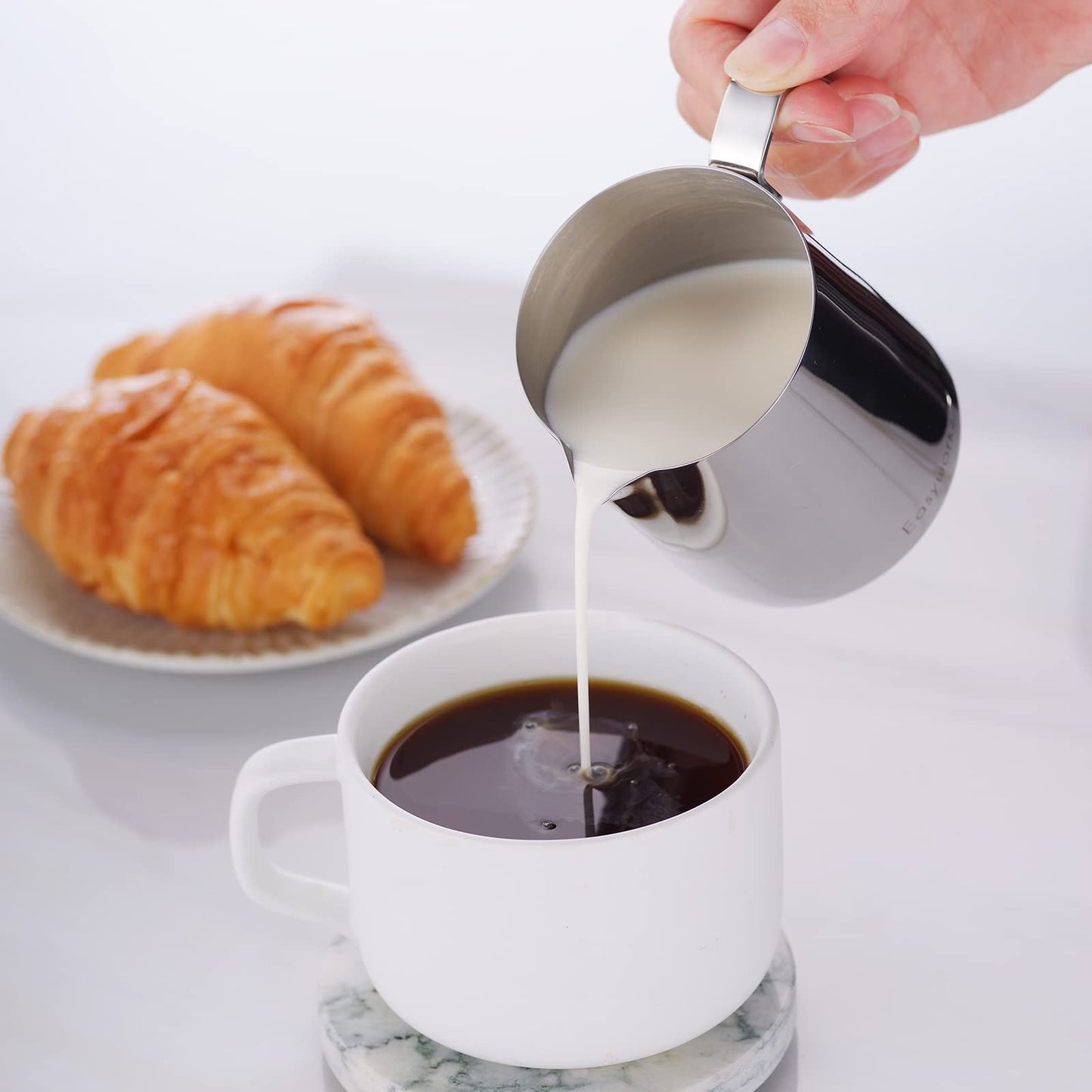 Easyworkz Zuckerdose und Milchkännchen-Set aus Edelstahl, mit Löffel und tropffreiem Ausgießer, stapelbares Design, Chrom