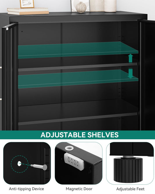 Metall-Aktenschrank mit 2 Türen – Abschließbarer Aufbewahrungsschrank mit verstellbaren Fachböden