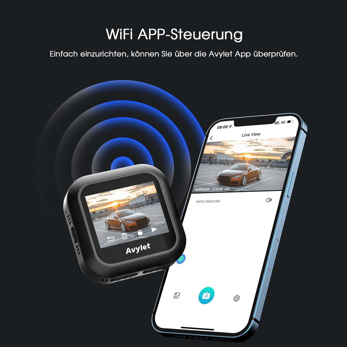 Dashcam Auto Vorne Hinten 4K/1080P WiFi Dash Cam, Dual Auto Kamera mit Parküberwachung, Super Nachtsicht, WDR, 170° Weitwinkel, G-Sensor, Loop-Aufnahme, APP Steuerung,24Std.Parküberwachung