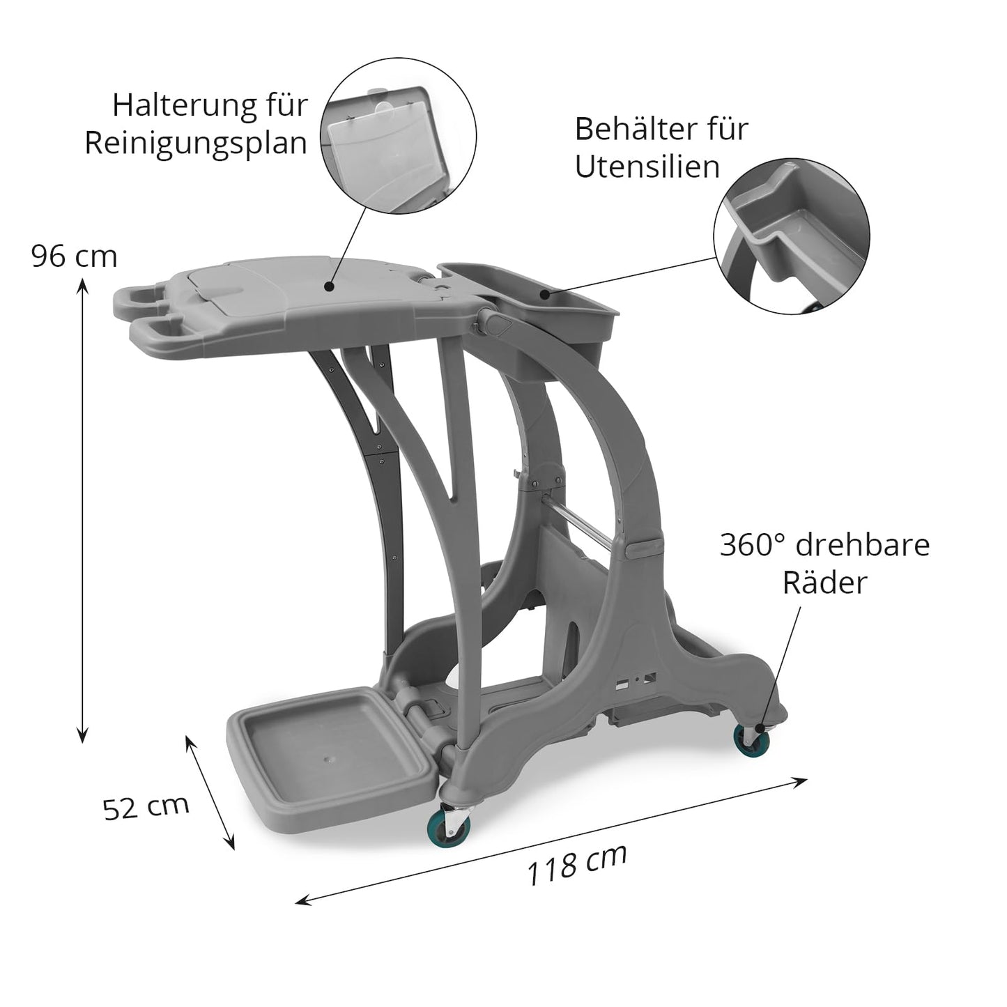 Hypafol Putzwagen Reinigungswagen | 2x25l Eimer | Doppelfahrwagen inkl. Moppresse, Utensilbehälter & Abfall-Eimer | für Gebäudereinigung, Hotelservice, Gastronomie, Großküche, Büroreinigung oder Arzt