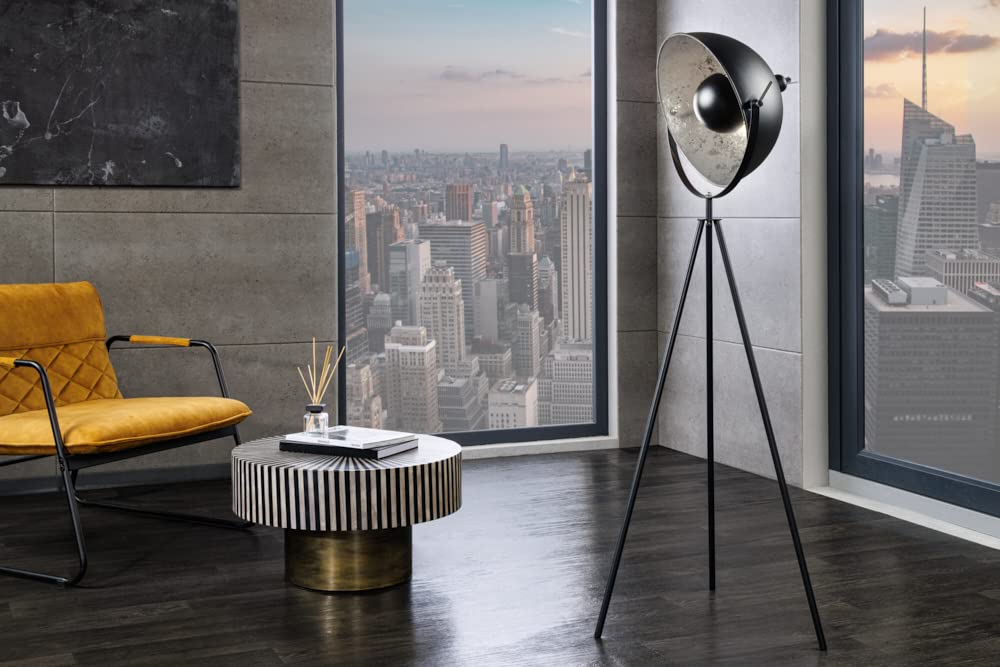 Moderne Design Stehlampe STUDIO schwarz Blattsilber Optik 145cm Stehleuchte Lampe