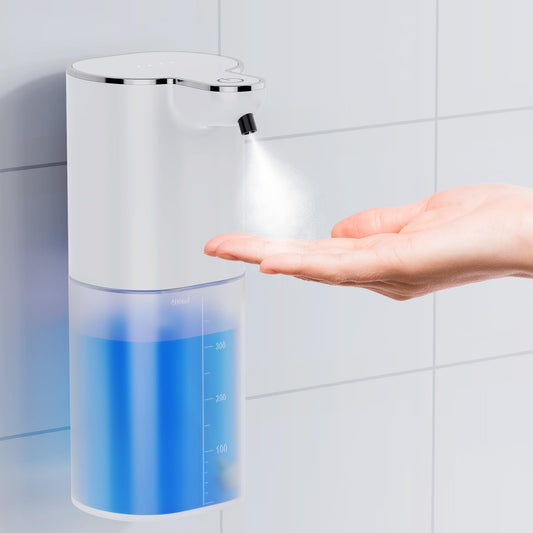 Fantictas Desinfektionsspender Automatisch, 400ml desinfektionsspender Sensor Wandbefestigung ohne Bohren mit USB Wiederaufladbar,IPX5 Wasserdicht für Bad Toilette Küche und Büro