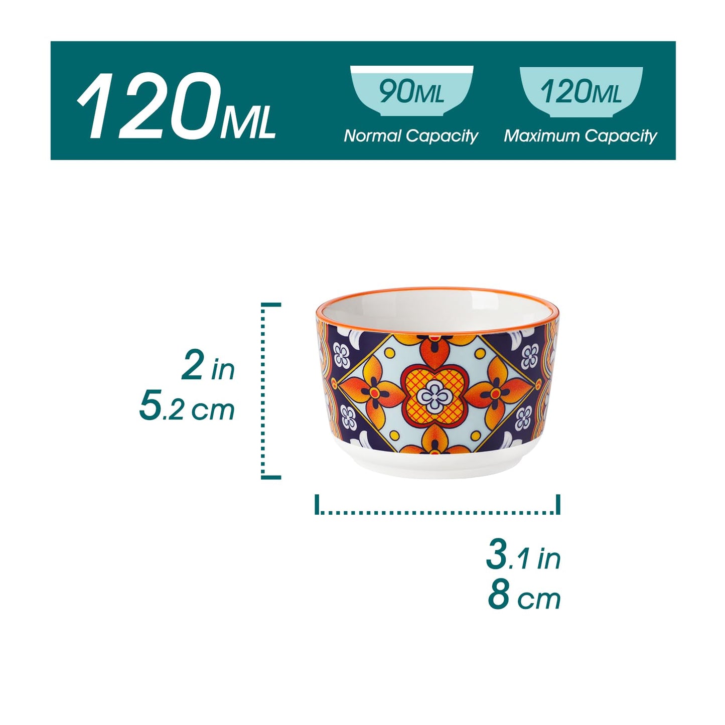 vancasso Serie SIMI, Souffle Förmchen zum Backen 6er Set, 120ml Creme Brulee Schälchen, Souffleeförmchen Backofenfest, Ofenfeste Creme Brulee Schalen, Vibrant Bohemian Mini Auflaufform