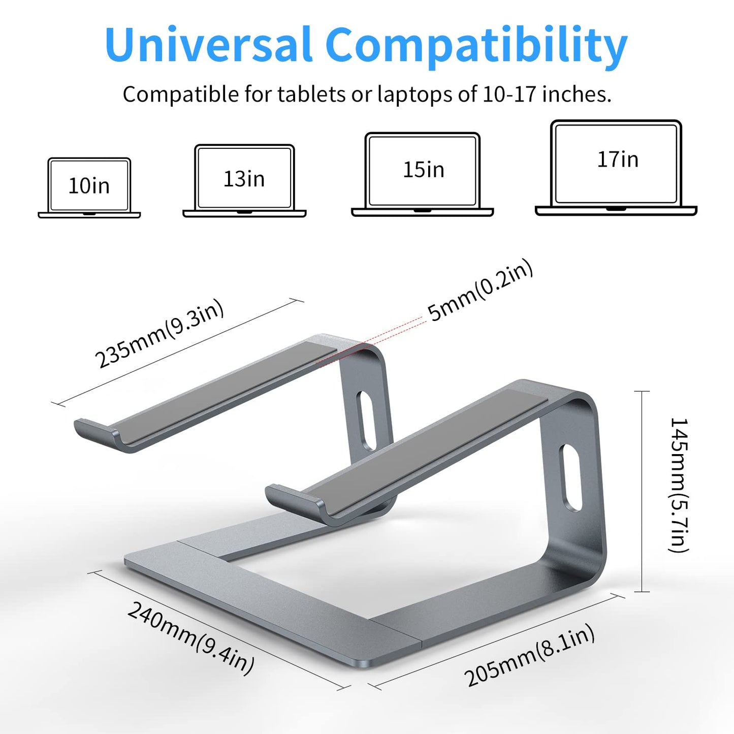 Bewahly Laptop Ständer, Ergonomisch Notebook Ständer, Aluminium Halter, Halterung, Stand für MacBook Pro/Air, Samsung, Huawei MateBook, Surface, Dell, HP, Lenovo und mehr 10"~17" Laptops (Grau)