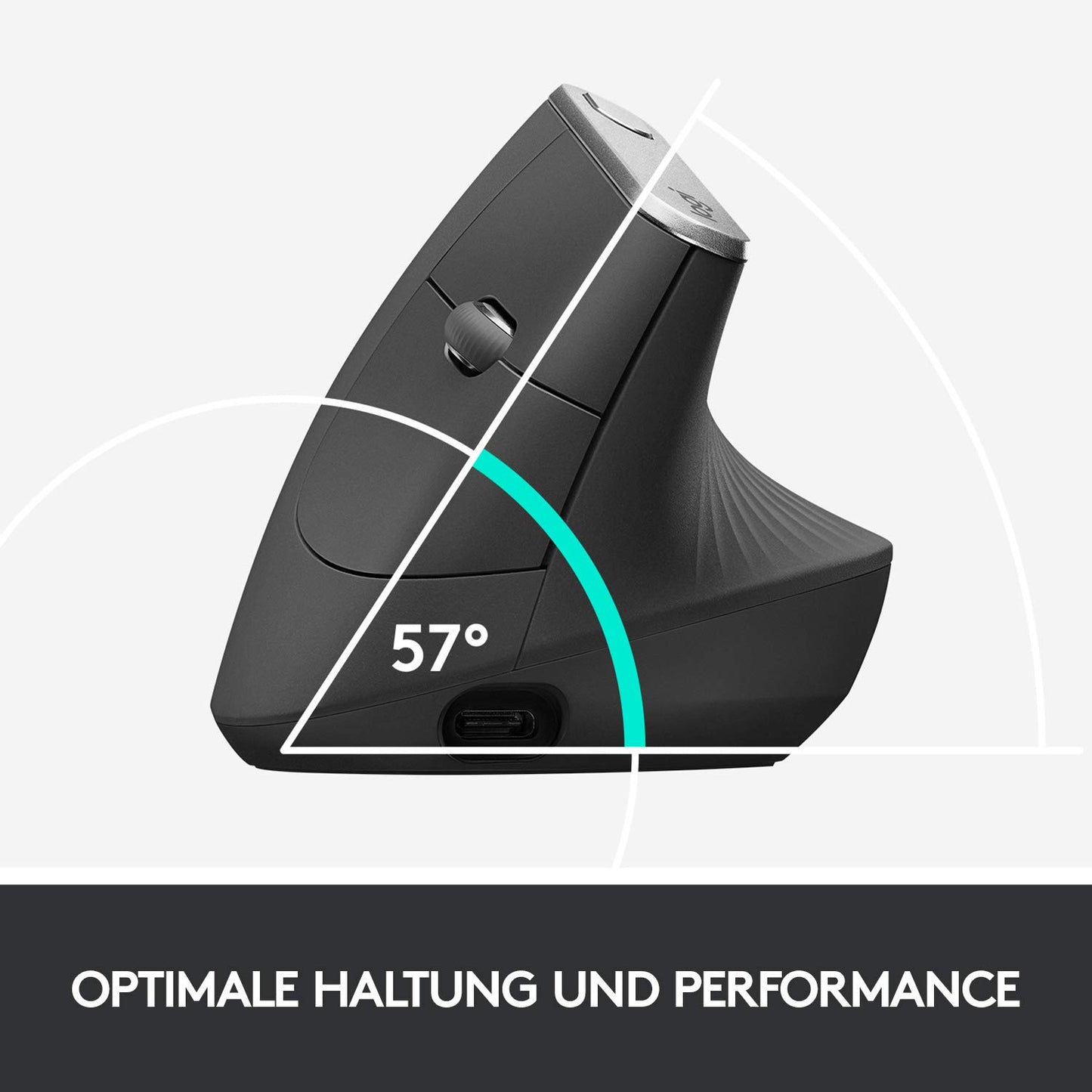 Logitech MX Vertical, Ergonomische Kabellose Maus, Bluetooth und 2.4 GHz Verbindung via Unifying USB-Empfänger, 4000 DPI Sensor, Wiederaufladbarer Akku, 4 Tasten, Multi-Device, PC/Mac/iPadOS - Graphit