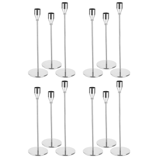 Set mit 12 silbernen Kerzenhaltern für Spitzkerzen, passend für 3/4 Zoll Dicke Spitzkerzen, Kerzenständer aus Metall für Hochzeit, Party, Tischdekoration, Heimdekoration