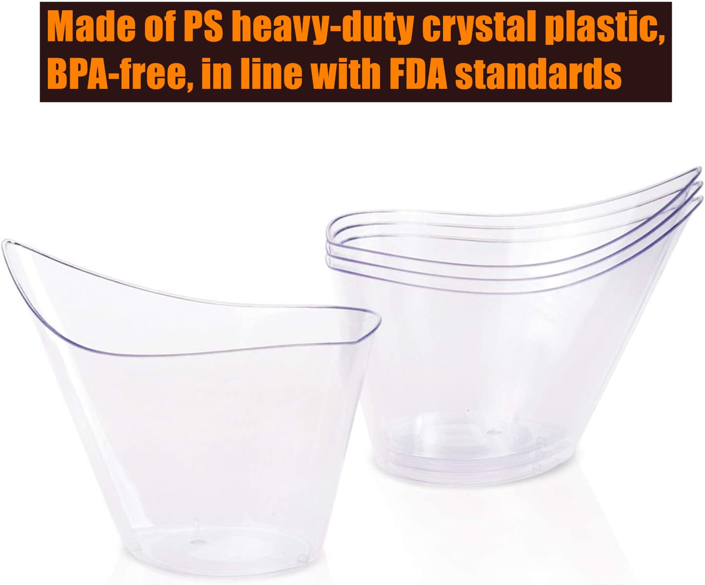LATERN 50 Stück Kunststoff Dessert Becher, 200ml Geschwungene runde Dessertbecher Transparenter Parfait Vorspeisen Becher Wiederverwendbare Servierschüssel für Pudding Mousse Party (11,4 x 6,3cm)
