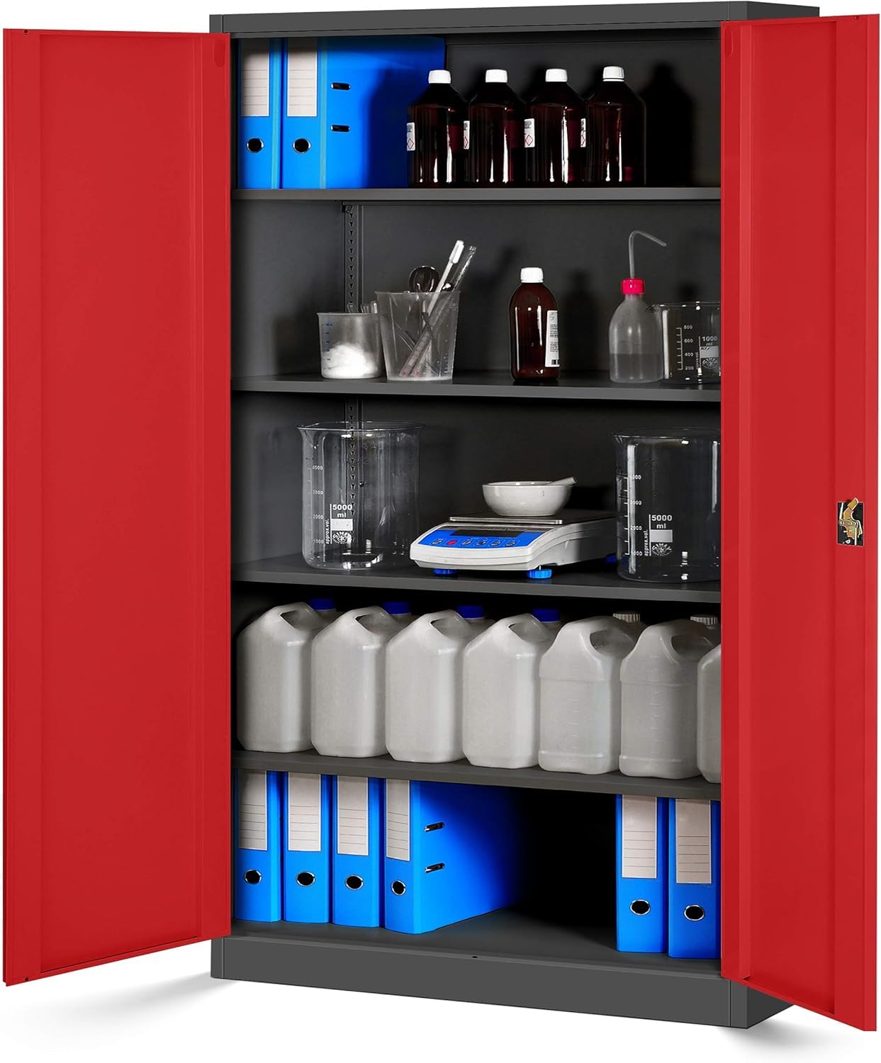 Jan Nowak Metallschrank Jan II 185 x 115 x 40 cm - Aktenschrank abschließbar mit 2 Türen, Mehrzweckschrank mit 5 Ebenen, Büroschrank aus Stahlschrank mit Pulverbeschichtung - Anthrazit-Rot