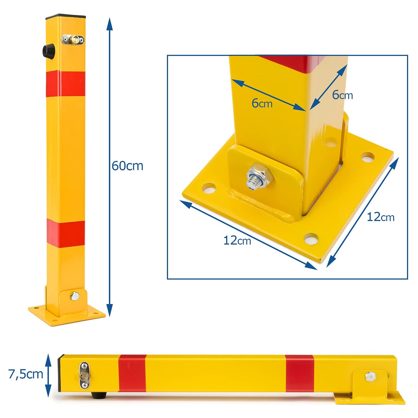 Parkpfosten klappbar – Parkplatzsperre 60x60x600 mm – Absperrpfosten Parkwatch Parkplatzbügel, Absperrung für Stellplatz, Stahl, klappbarer Pfosten für private Parkplätze SN1807 (1 Stück)