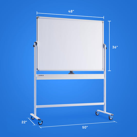 Rollendes magnetisches Whiteboard 120 x 90 cm - großes tragbares Whiteboard mit Ständer - doppelseitiges Whiteboard mit Rädern - mobiles Whiteboard für Büro, Klassenzimmer und Zuhause