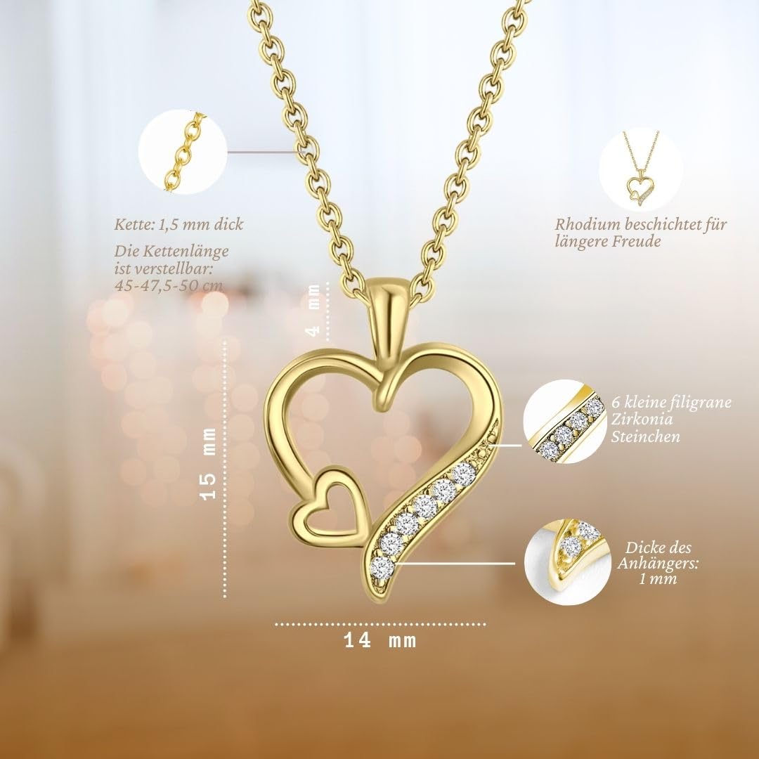 Halskette Damen Gold Herzkette Kette vergoldet Engelsflügel Goldkette Ich liebe Dich Damenkette Herz-Anhänger Goldschmuck Schmuck Geburtstag Valentinstag Jahrestag Geschenke Frauen Freundin