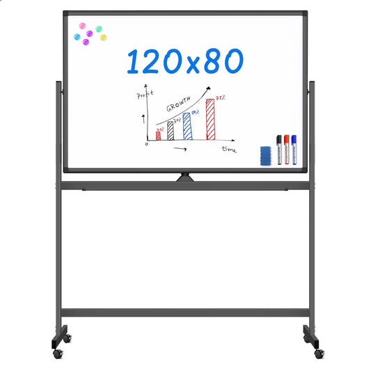 maxtek Mobiles Whiteboard, 120 x 80 cm Doppelseitiges Whiteboard mit Ständer, Magnetische, Aluminiumrahmen - mit Stifte, Schwämme, Magnete