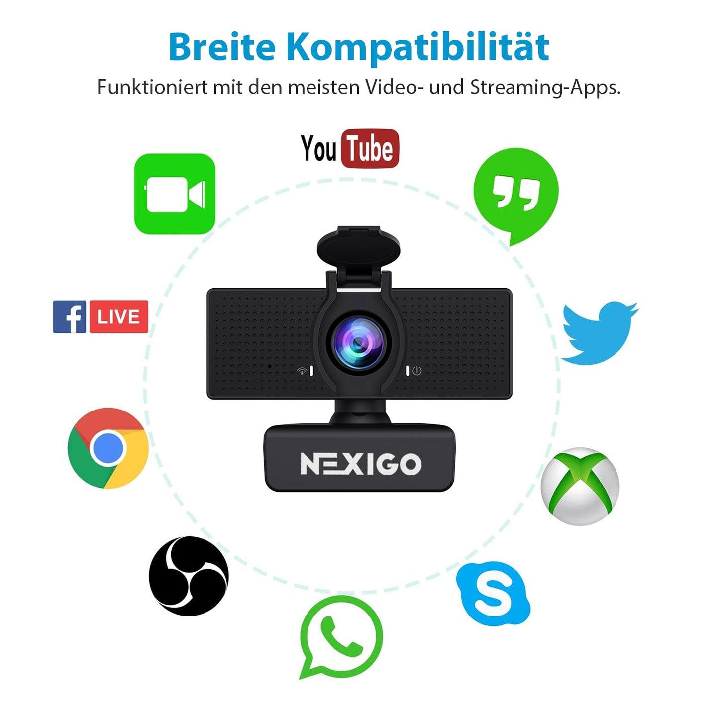 NexiGo N60 1080P Webcam, HD-Webcam mit Mikrofon, Softwaresteuerung und Datenschutzabdeckung, USB-Computerkamera, Sichtfeld mit 110°, Plug-and-Play, für Zoom/Skype/Teams, Konferenzen und Videoanrufe