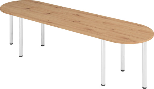 bümö Konferenztisch oval 280x80 cm großer Besprechungstisch in Asteiche, Besprechungstisch mit Chromfüßen, Meetingtisch für 8 Personen, Tisch für Besprechungsraum & Meeting