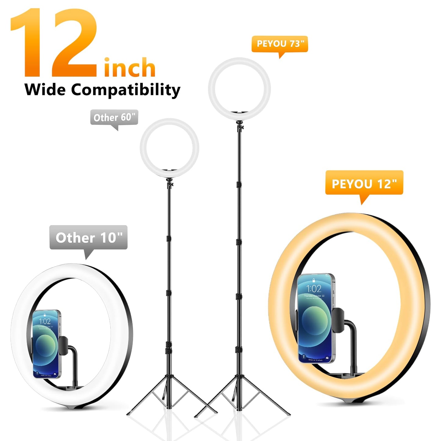 PEYOU 12"/186 cm Selfie Ringlicht mit Stativ Handy,【3-in-1】 Ring Light mit（Tischstativ） 48 RGB-Modi,Dimmbare Handy Stativ mit Ringlicht,stativ für Smartphone für Tiktok YouTube Makeup Fotografie