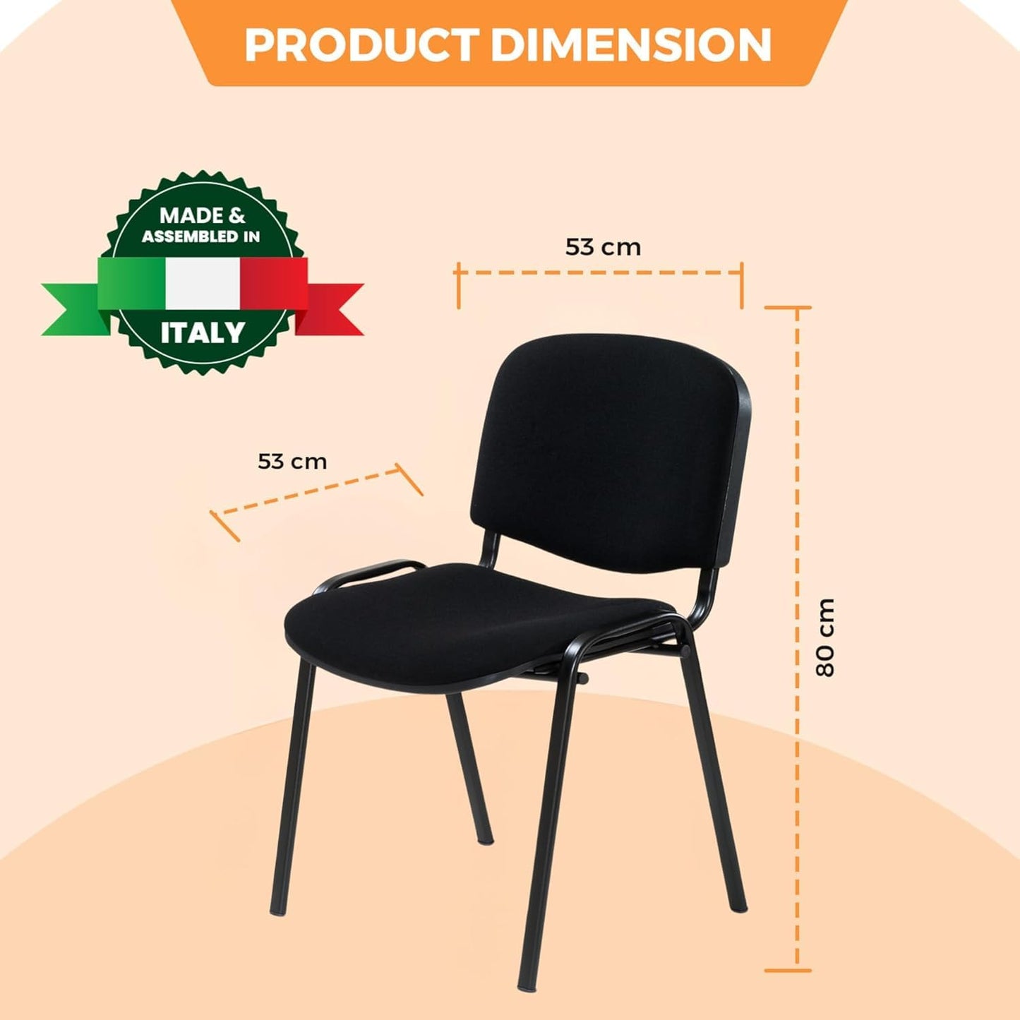 Topsit 8er-Set Stapelbare Besucherstühle Schwarz ohne Armlehnen, Metallgestell für Büro, Rezeption und Konferenz