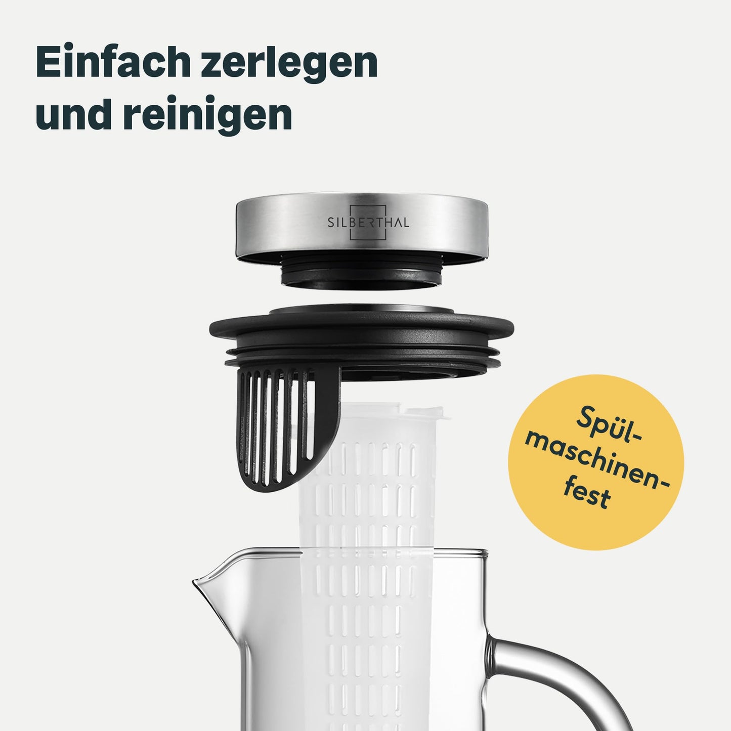 SILBERTHAL Glaskaraffe mit Frucheinsatz - 1 Liter Karaffe mit Deckel- Spülmaschinenfest & Hitzebeständig