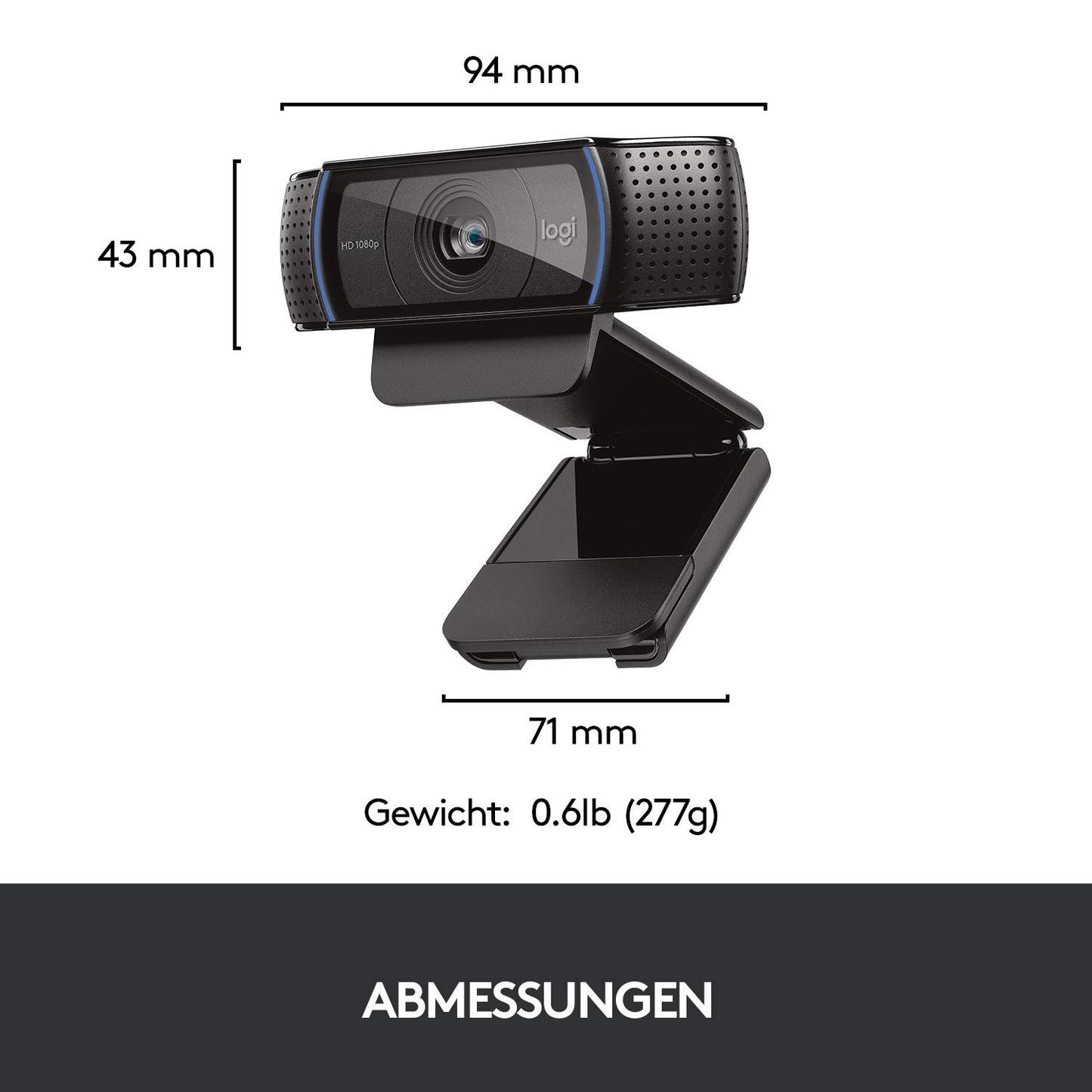 Logitech C920 HD PRO Webcam, Full-HD 1080p, 78° Sichtfeld, Autofokus, Klarer Stereo-Sound, Belichtungskorrektur, USB-Anschluss, Für Skype, FaceTime, Hangouts, etc., PC/Mac/ChromeOS/Android - Schwarz
