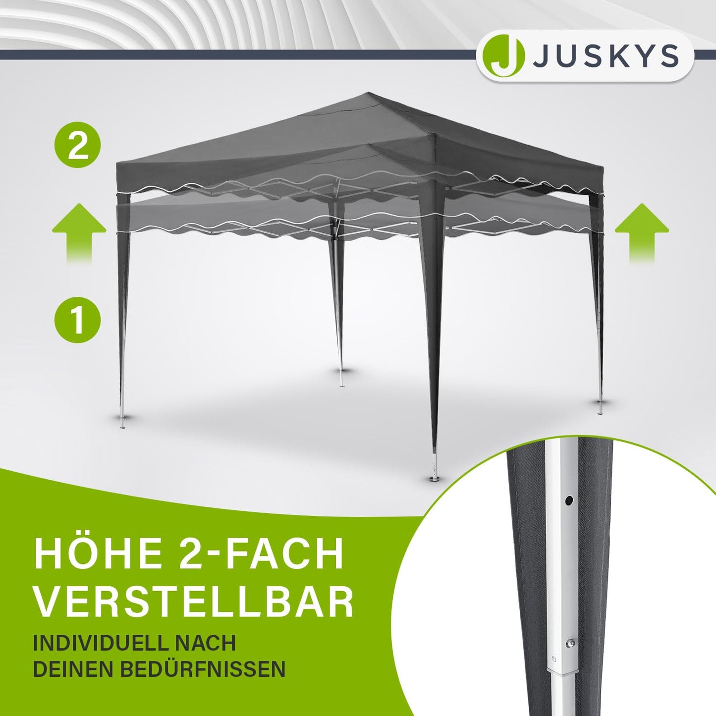 Juskys Faltpavillon Vivara 3x3 m - Pop-up Pavillon höhenverstellbar, UV50+ & wasserabweisend - Gartenzelt mit Tasche - Partyzelt für Garten - Grau