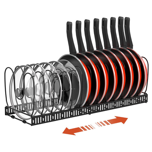 Housolution Pfannenhalter für Schublade, Erweiterbarer Topfdeckelhalter mit 14 Verstellbaren Teiler, Topfdeckel Aufbewahrung Pfannen Organizer Deckelhalter für Küche, Schwarz
