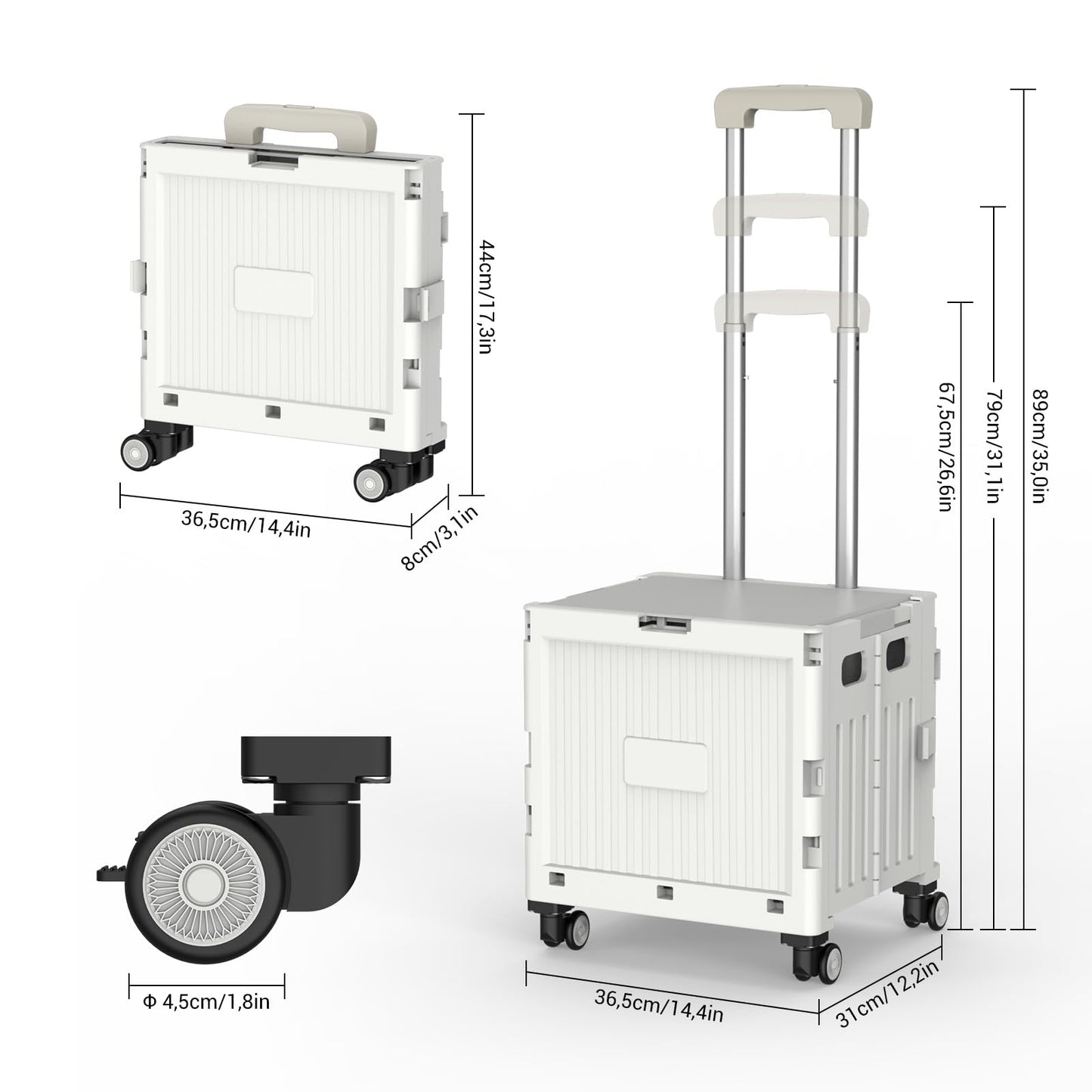 Meisax Einkaufstrolley klappbar, Einkaufswagen bis 30 kg, Transportbox mit 4 Rollen, Shopping Trolley Verstellbarer Aluminium Griff, Klappbar Transport Trolley für Einkaufen, Reisen, Büro (Grau)