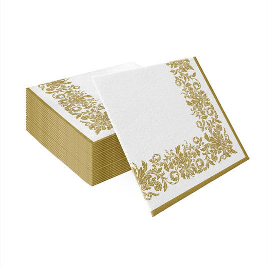 PAW - Servietten aus Airlaid - Stoffähnlich (40 x 40 cm) I 50 Stück I Ideal für Hochzeit, Taufe, Kommunion, Geburtstag I Stoffservietten - Ornament, Gold, Rahmen I Farbe: Golden ornament