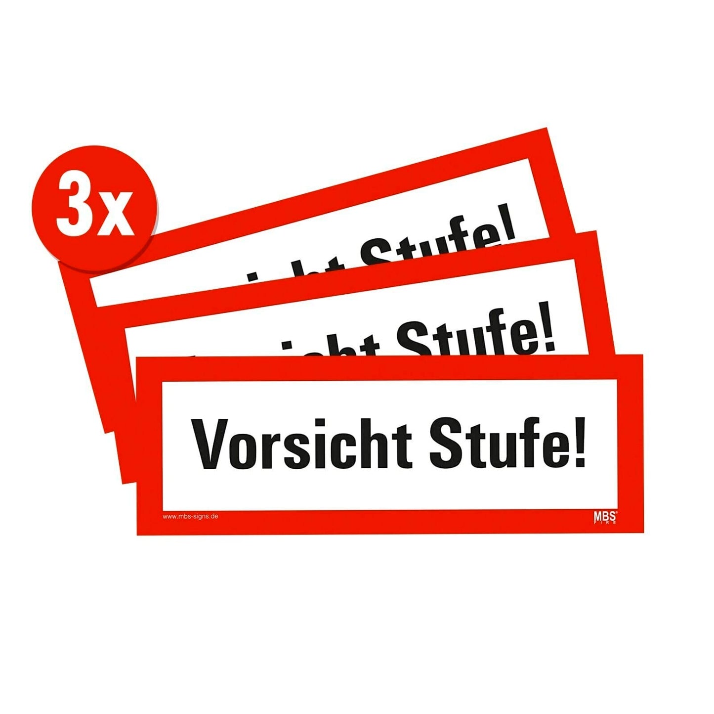 3 Stück – Aufkleber Warnung „Vorsicht Stufe!“ Hinweis Sturzgefahr Schild Folie ähnl. DIN 4066 | 21x7,4cm Made in Germany