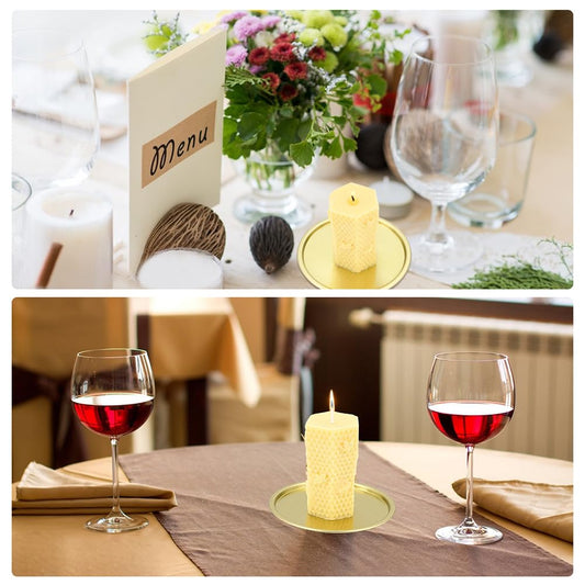 OLYCRAFT 10 Stück 110mm Metall Platte Kerzenhalter Gläser für Kerzen Eisen Rund Platte Kerzenhalter Kerzenuntersetzer Retro Gold Kerzenhalter Für Hochzeit Party Bankett Tischdekoration