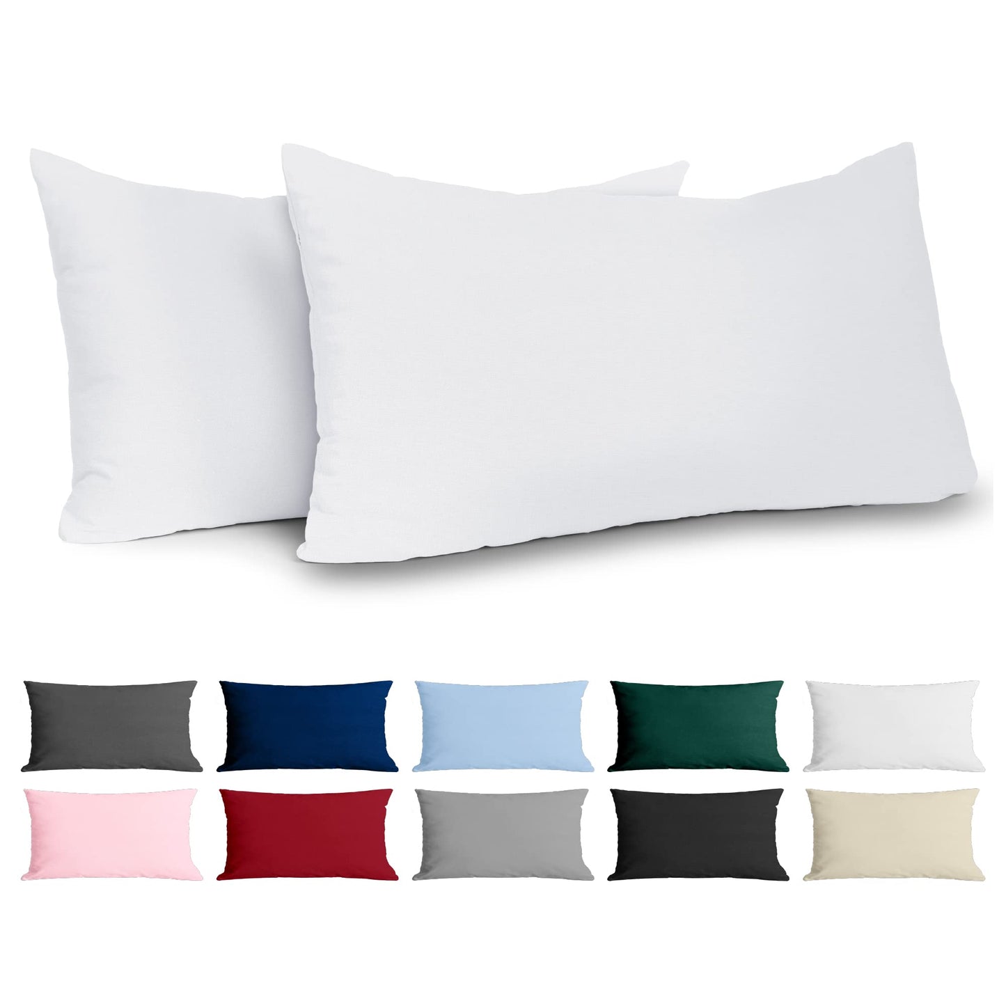 Dreamzie Kissenbezug 40 x 80 Renforcé Baumwolle (2er-Set) - Weiss - Dicht gewebt mit 57 Fäden/cm² - Kissenbezug 40x80 cm - Oeko Tex Zertifiziert