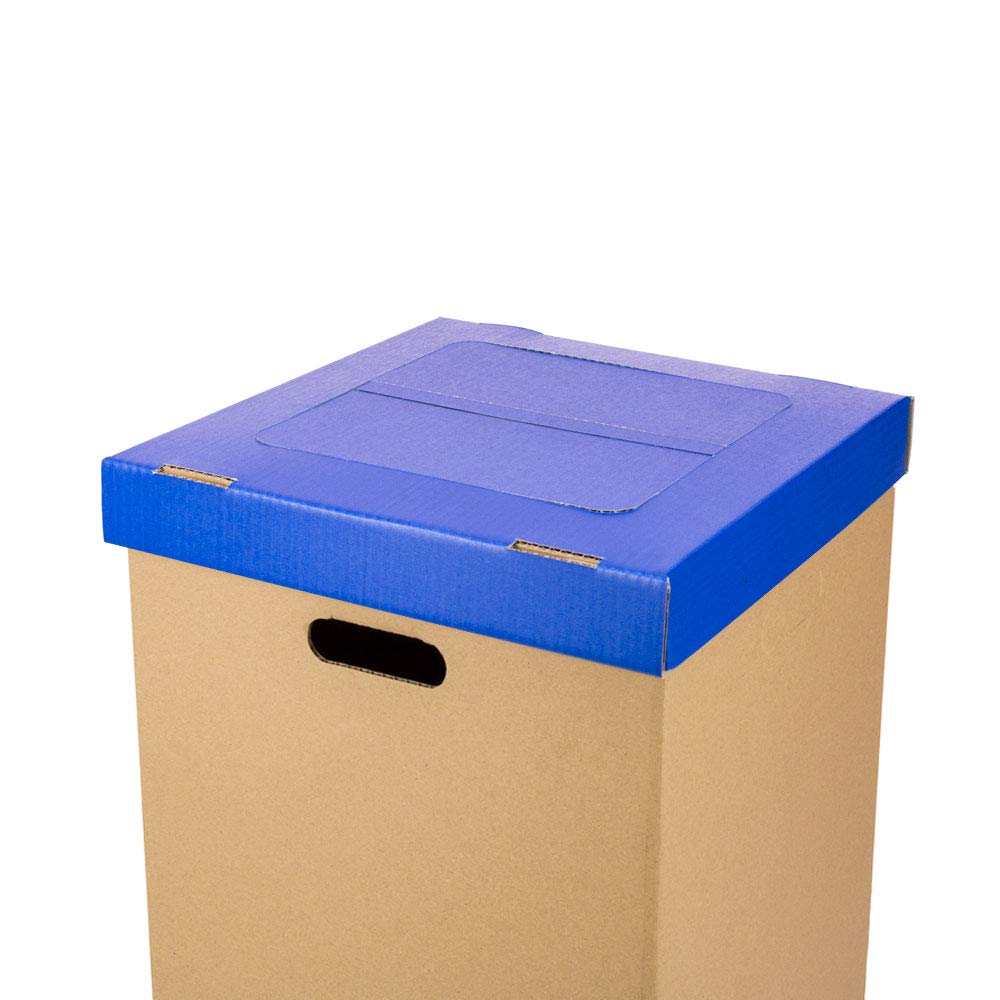 ONLY BOXES 2er-Pack Papierkorb aus Pappe, Mülleimer mit Deckel, blau, Maße: 37 x 36 x 70 cm