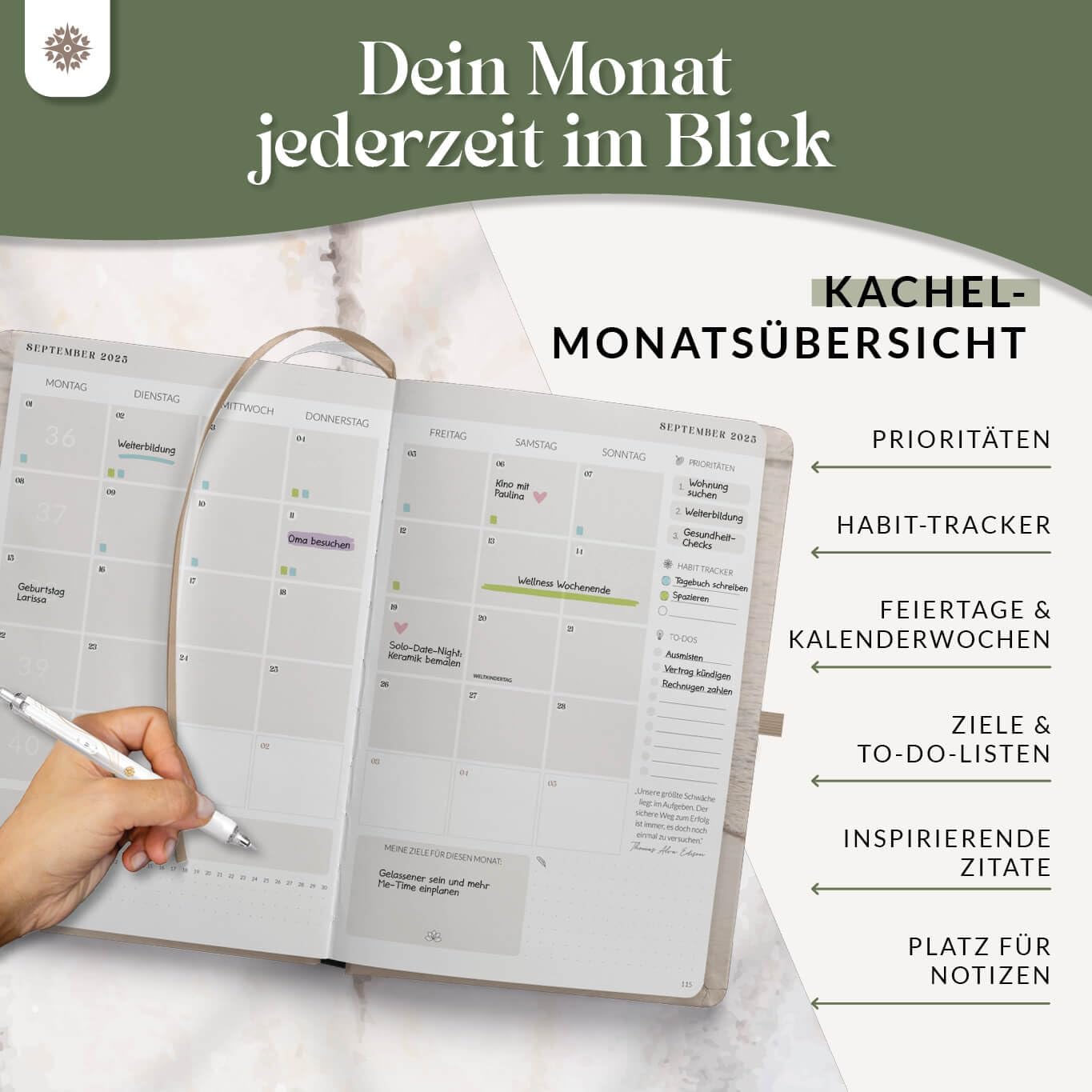 Lebenskompass Kalender 2025 Buchkalender A5 "STRAND" - Schöner Wochenplaner 2025 & Terminkalender 2025 - stabiles Hardcover mit edler Folienprägung