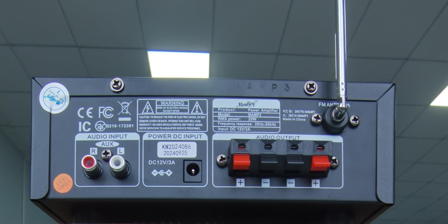 Moukey 2.0 Kanal Stereo Bluetooth Karaoke Verstärker, 100W Stereo Audio Verstärker Empfänger, Verstärker HiFi mit RCA, USB, SD, 2 Mic Eingänge, FM Radio für Auto oder Zuhause, MAMP3