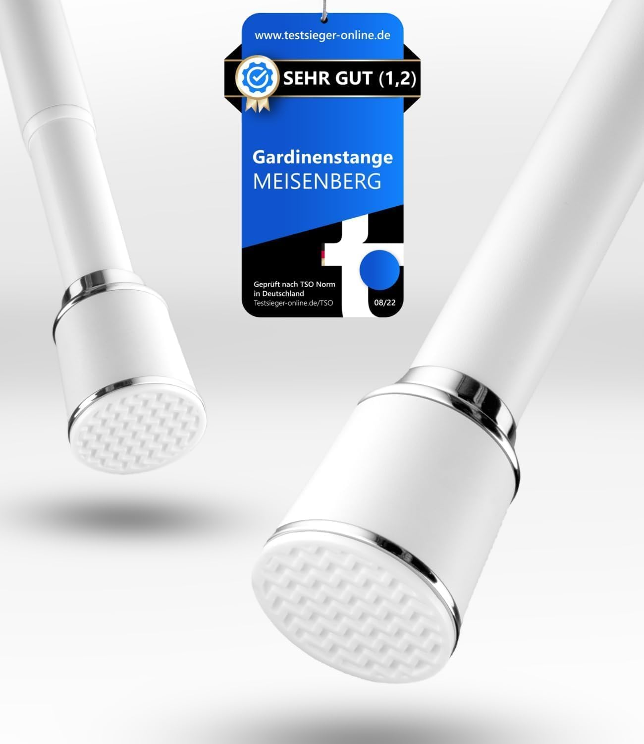 MEISENBERG Teleskopstange 220-270 cm Ø32mm, Weiß – Gardinenstange ohne Bohren, Klemmstange Ausziehbar, Vorhangstange zum Klemmen – Ideal für Vorhang & Gardinen