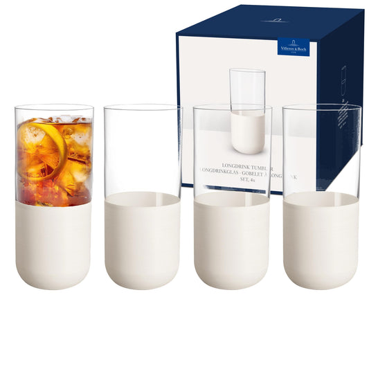 Villeroy & Boch – Manufacture Rock blanc Longdrink-Glas Set 4 teilig Weiß, Glas, Außergewöhnliche Gläser, Trinkgläser groß, Caipirinha Gläser, Mojito Gläser, Cocktail Gläser, Kristallglas