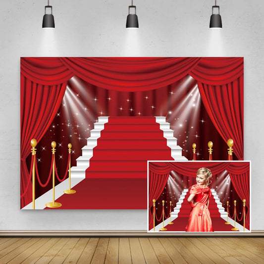 Renaiss 3x2.5m Roter Vorhang Bühne Hintergrund Roter Teppich Beleuchtung Fotografie Hintergrund Film Thema Berühmtheit Event Party Banner Kinder Geburtstag Party Dekor Vinyl Foto Requisiten
