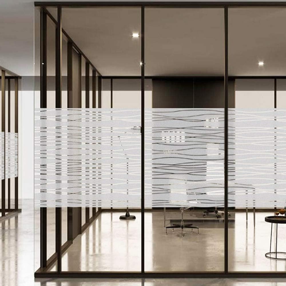 Finnez Fensterfolie Selbsthaftend Milchglasfolie Sichtschutzfolie Scheibenfolie Blickdicht Dekorfolie Anti-UV Statische Folie Mit Unregelmäßige Streifen Muster 44,5 X 200 cm