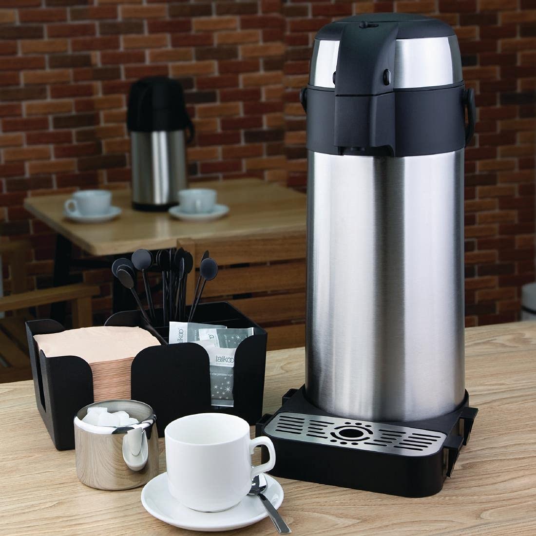 Olympia Pump Action Airpot Heißgetränkespender 5 Liter, Edelstahl, doppelwandig vakuumisoliert, Restaurant Frühstück Mittagessen Buffet und Heimgebrauch, Tee und Kaffee Thermos | DL164