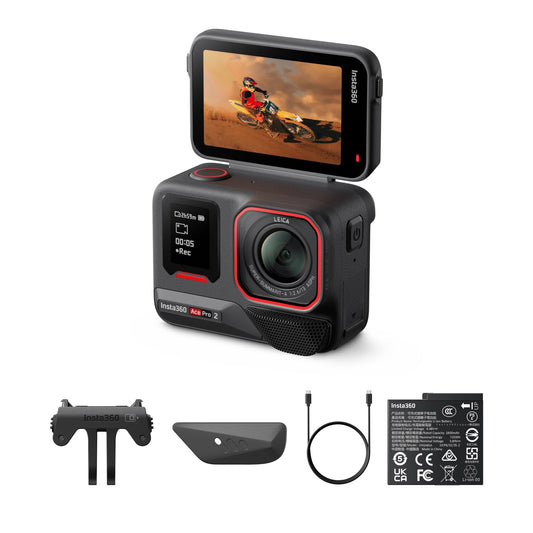 Insta360 Ace Pro 2 Pack Dual Akku – wasserdichte 8K-Action-Kamera mit Leica, 1/1,3 Zoll Sensor, Dual-KI-Chip, niedrige Lichtqualität, fortschrittliches Audio, klappbares Display, KI-Edition, Motorrad