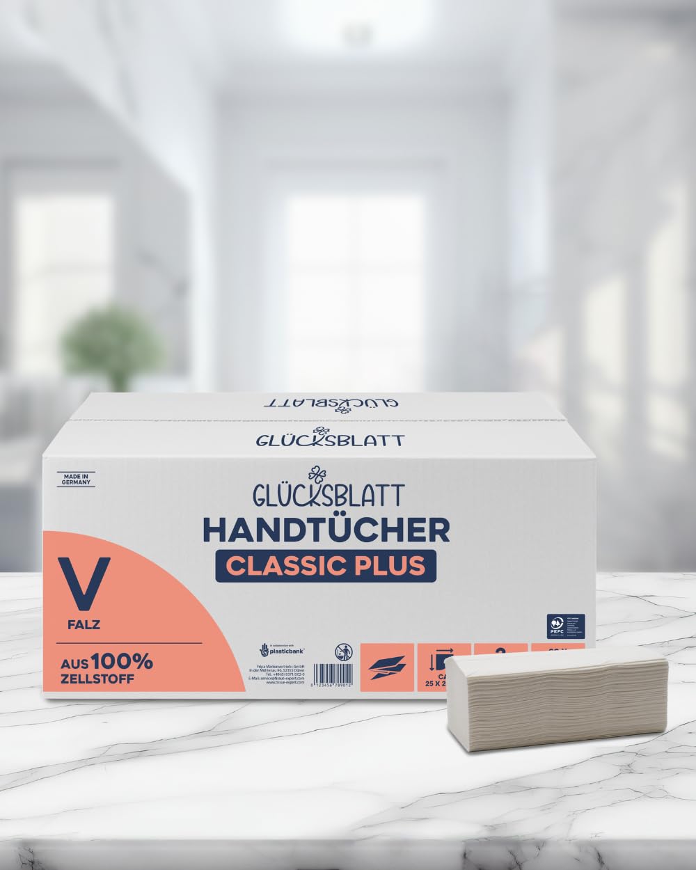 Glücksblatt Papierhandtücher, 3000 Blatt, 2-lagig, 25x23cm, V-Falz, Falthandtücher aus 100% Zellstoff, hochwertige Handtücher, für Spender geeignet, weißes Handtuchpapier, Einmalhandtücher